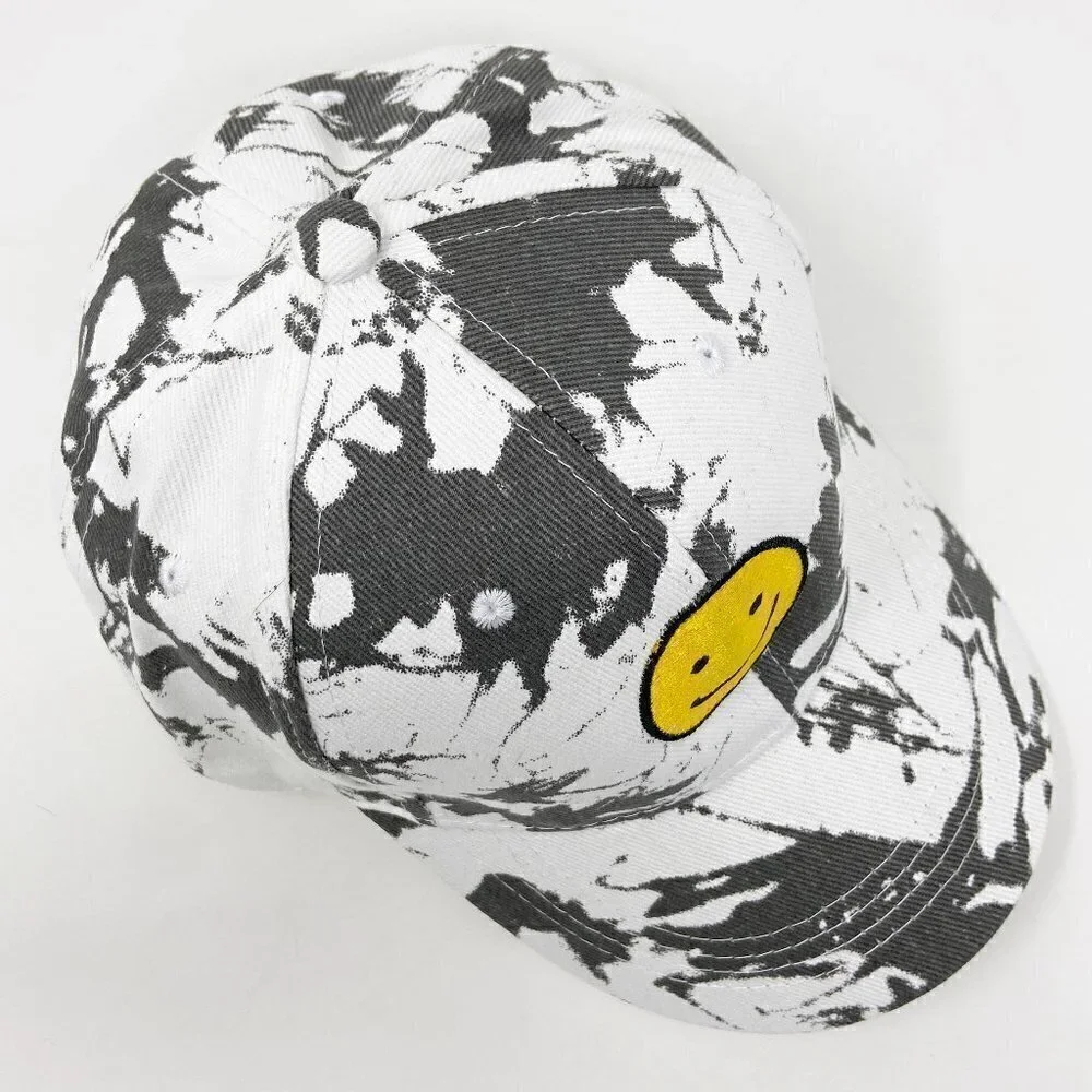 Smiley Face White Gray Tie Dye Ball Cap Hat